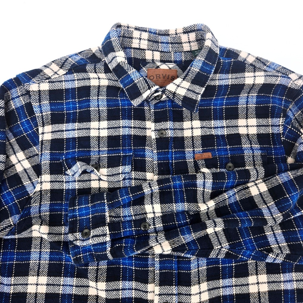 Orvis Heavyweight‎ Big Bear Flannel Shirt Jacket Plaid Gorpcore Blue XL